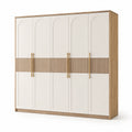 Armadio guardaroba in legno bianco e beige 6 ante
