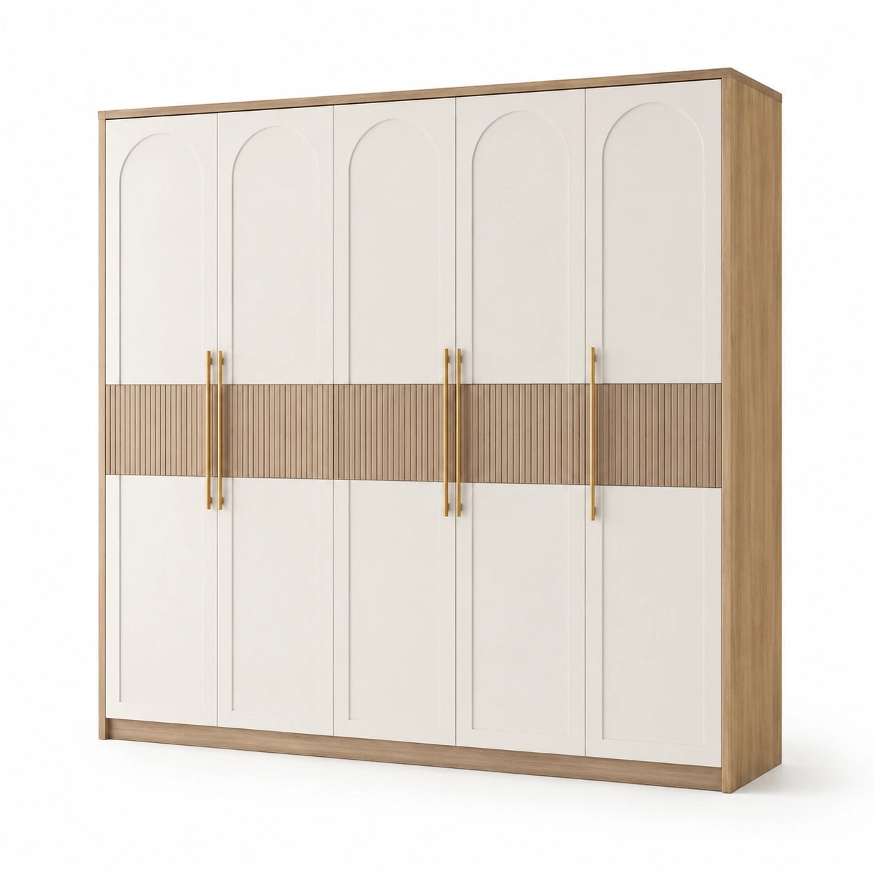 Armadio guardaroba in legno bianco e beige 6 ante