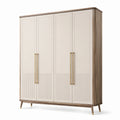 Armadio 4 Ante in Legno e MDF con Maniglie in Metallo, Crema e Marrone