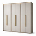 Armadio a 4 Ante in Legno Beige con Maniglie Dorate