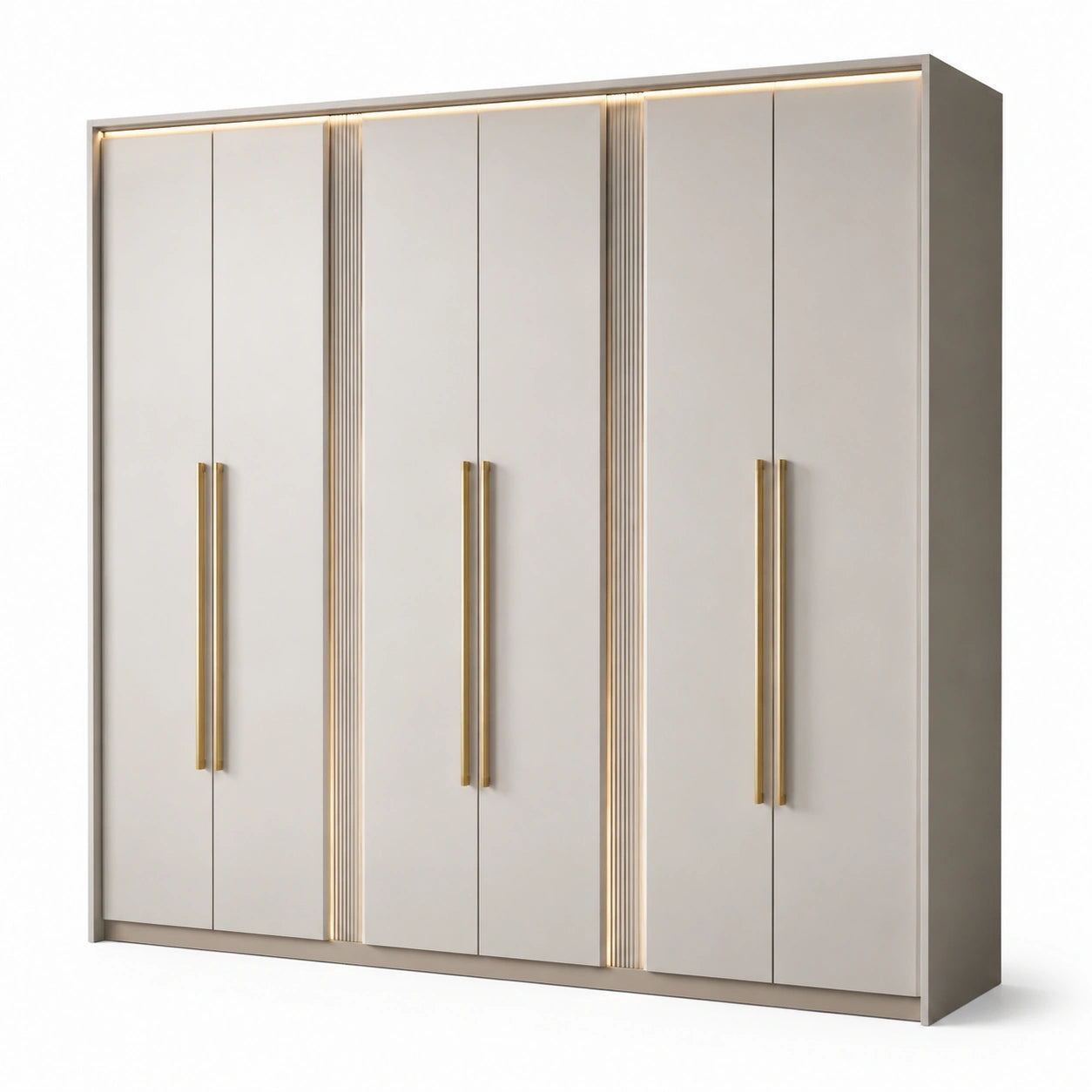 Armadio a 4 Ante in Legno Beige con Maniglie Dorate