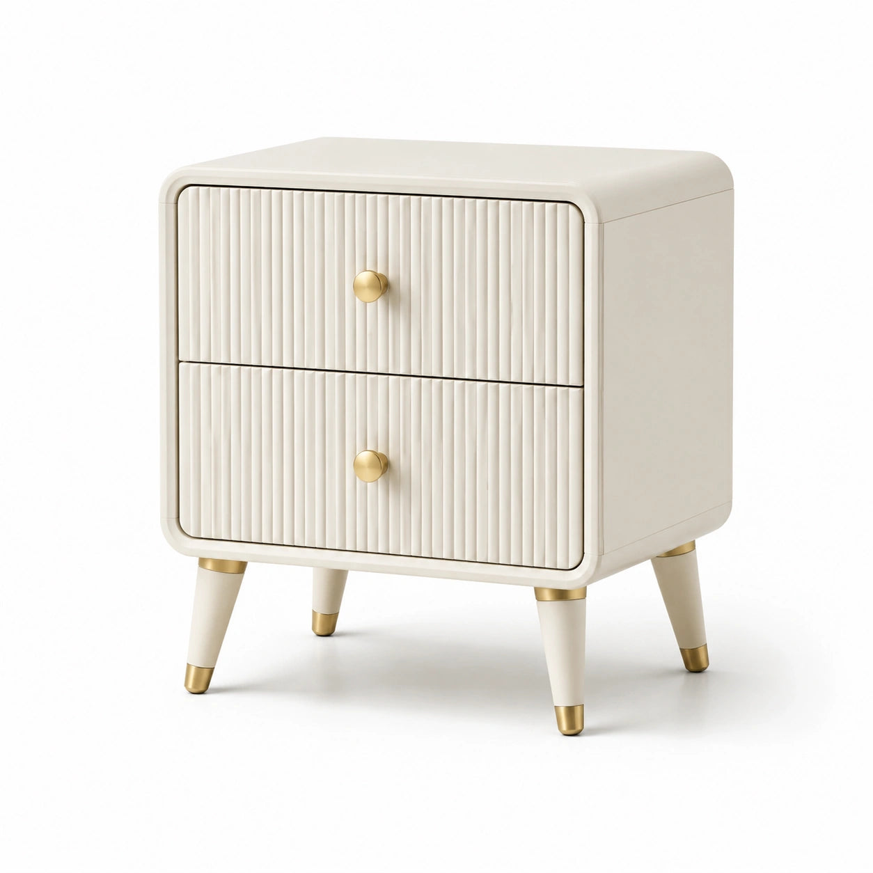 Comodino in legno con doppi cassetti crema