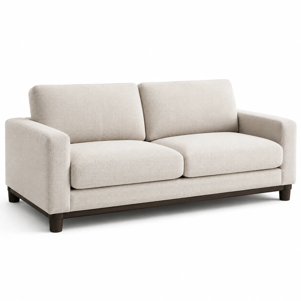 Divano a 2 posti in tessuto beige con struttura in legno di faggio