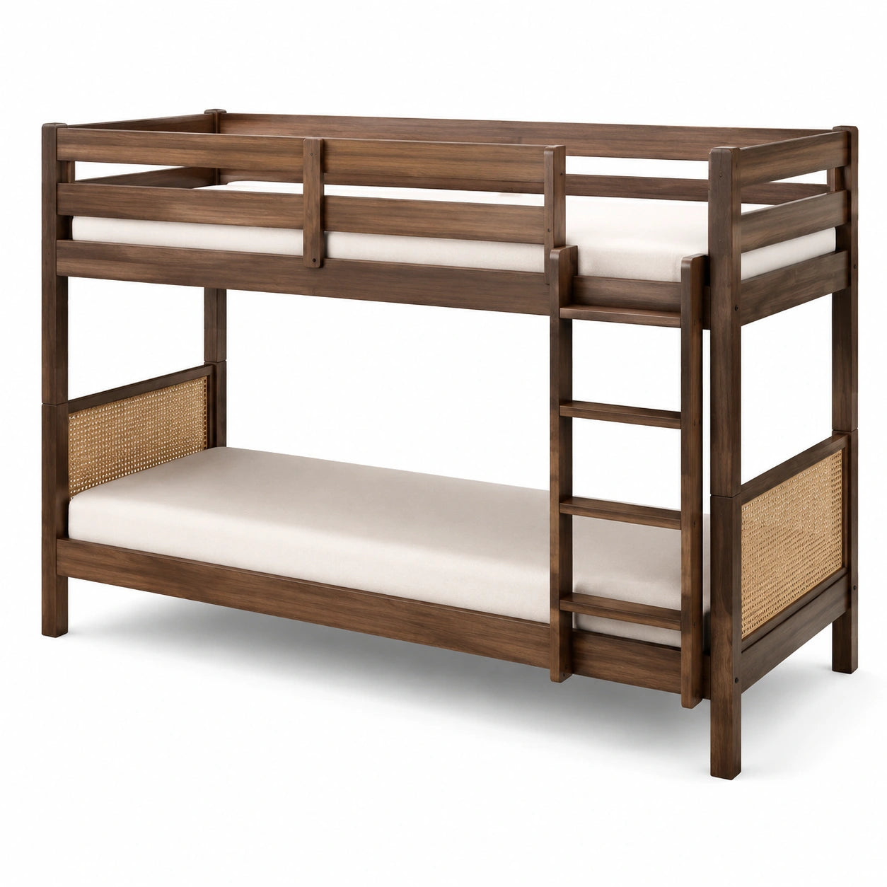 Letto a castello in legno e rattan marrone