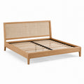 Letto in legno di quercia con testiera in rattan naturale 200x160 cm