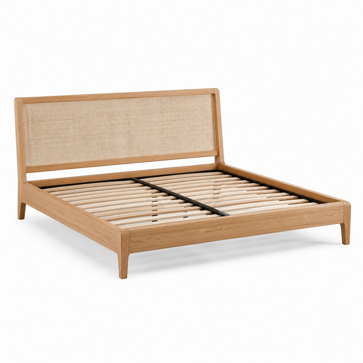 Letto in legno di quercia con testiera in rattan naturale 200x160 cm