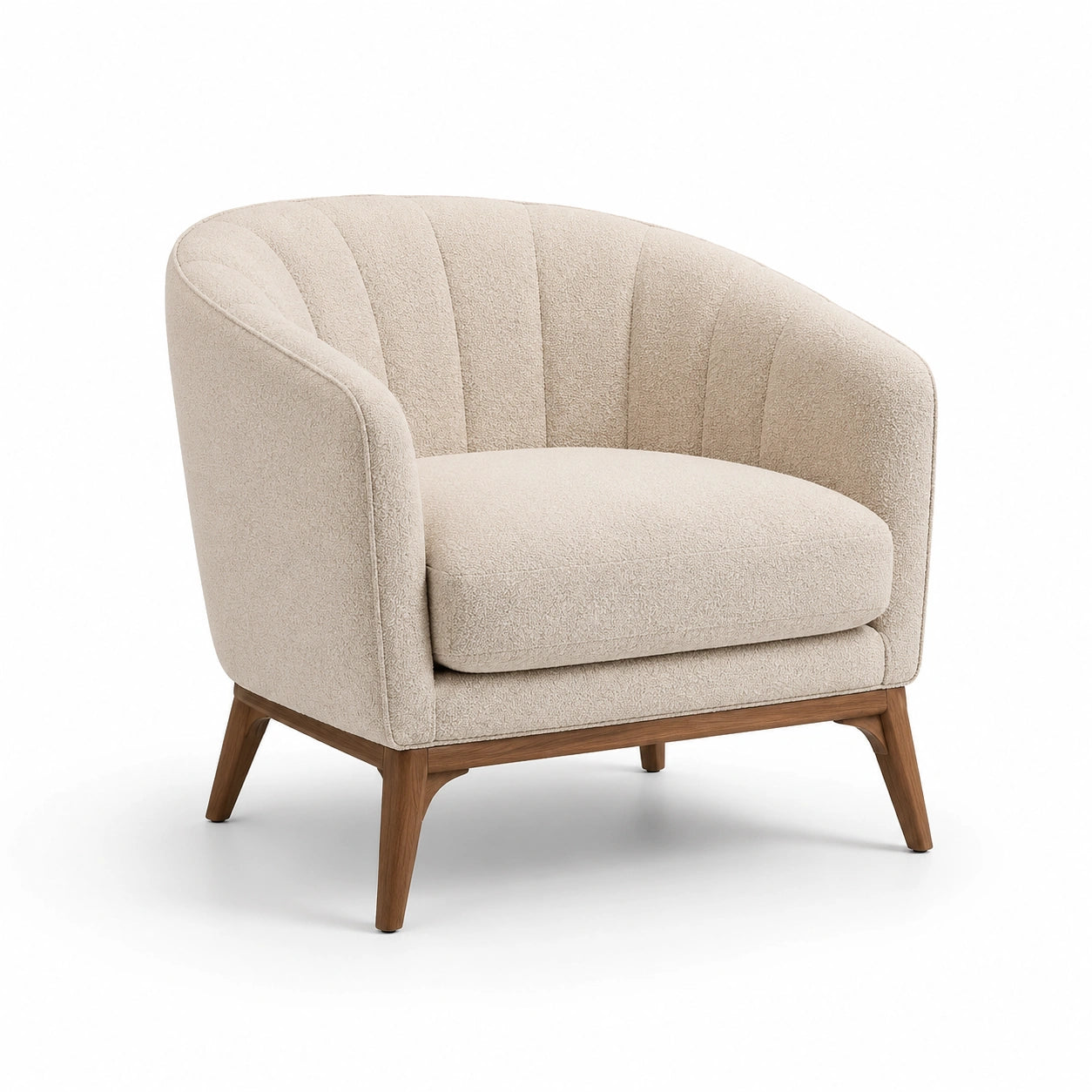 Poltrona in legno con rivestimento in poliestere beige