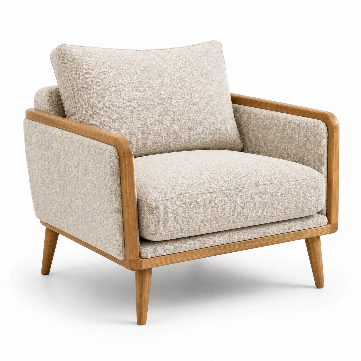 Poltrona in legno di quercia e tessuto poliestere beige