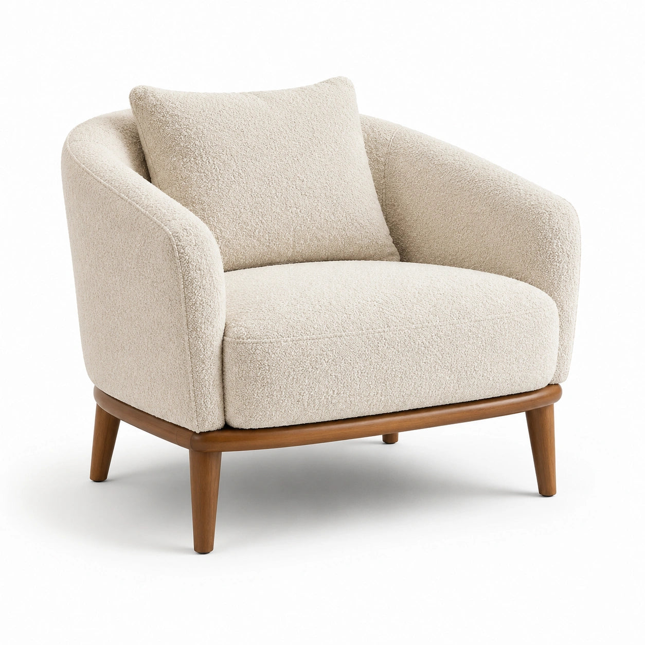 Poltrona in tessuto bouclé e legno massello beige