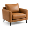 Poltrona in pelle sintetica marrone con gambe in legno