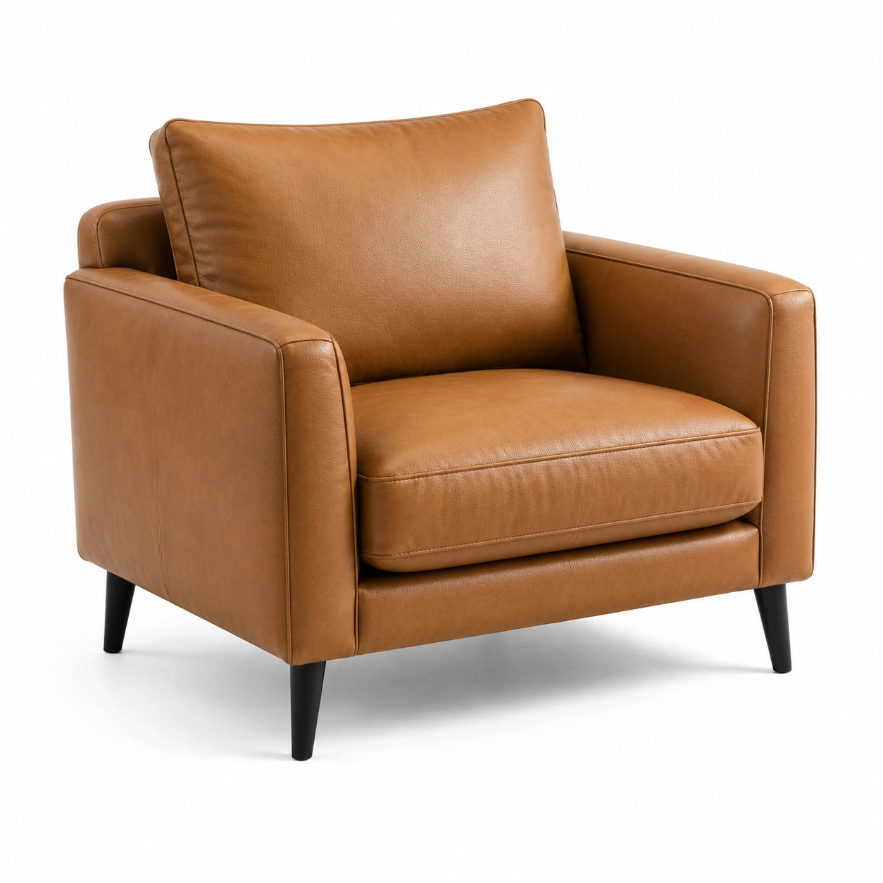 Poltrona in pelle sintetica marrone con gambe in legno