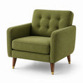 Poltrona in tessuto poliestere verde con gambe in legno di noce