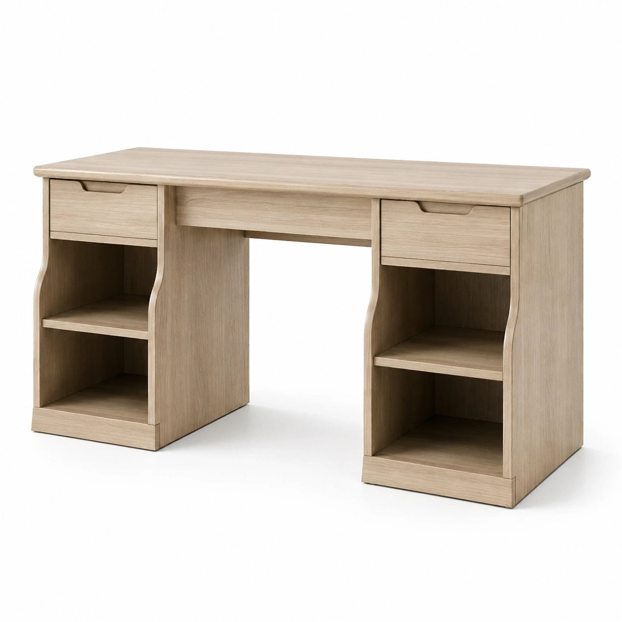 Scrivania in legno di quercia con cassetti e scaffali