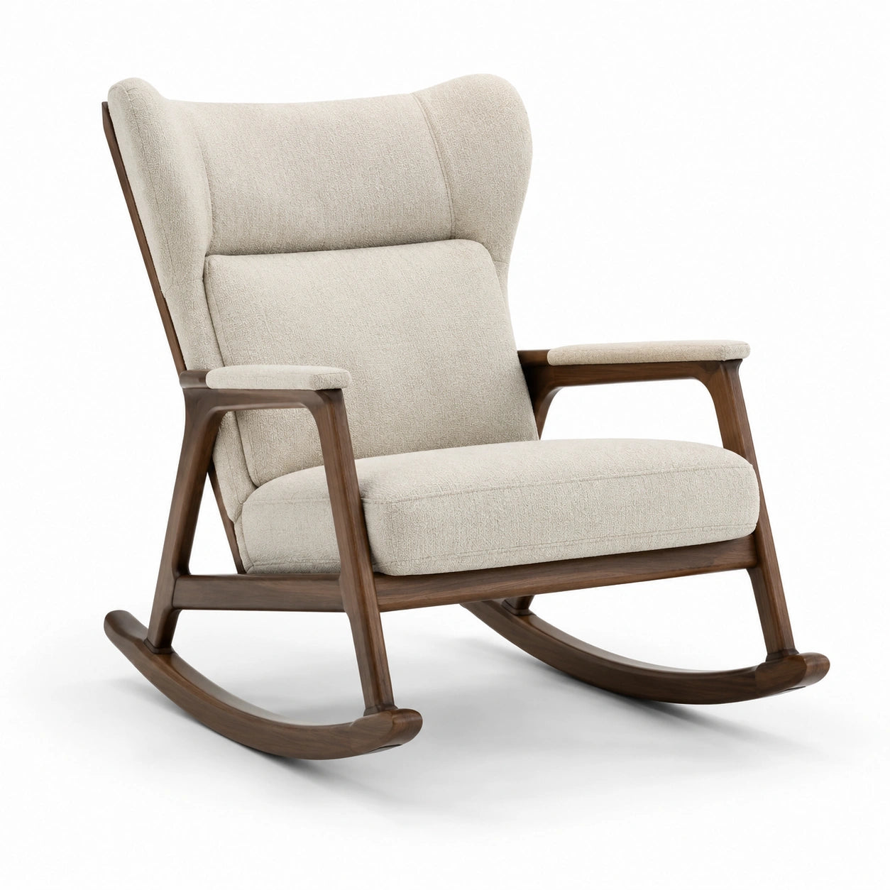 Sedia a dondolo in legno con rivestimento in poliestere beige