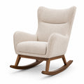 Sedia a dondolo in legno e tessuto bouclé beige